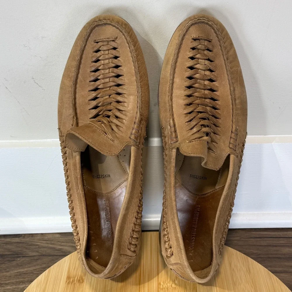 Good Johnston & Murphy Woven Loafers Men's 11.5 M Tan Sheepskin 20-0562
